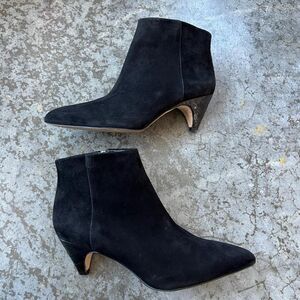 Sam Edelman Lucy Black Suede Pointed Toe Ankle Booties Croc Heel Women's 7